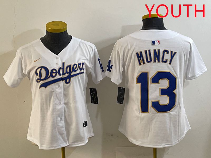 Youth Los Angeles Dodgers 13 Muncy White Gold Game 2025 Nike MLB Jersey style 1